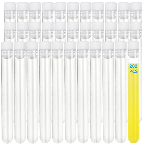 200 PCS Clear Plastic Test Tubes with Caps, 12x100mm, 8ml for Scientific Experiments, Party Supplies