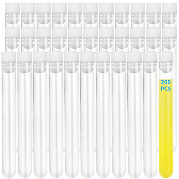 200 PCS Clear Plastic Test Tubes with Caps, 12x100mm, 8ml for Scientific Experiments, Party Supplies