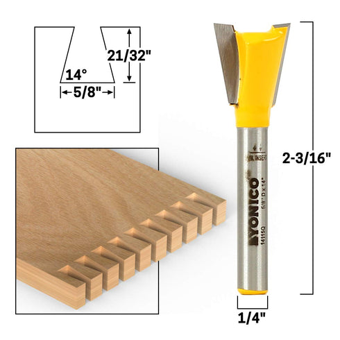 Set 5 1/4-Inch 14520q YONICO Dovetail Router Bit Bit Shank