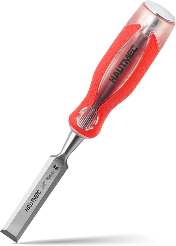 HAUTMEC 3/4" High Impact Wood Chisel, Ergonomic Handle, Beveled Edge Blade, Drop-Forged CRV Steel, HT0361