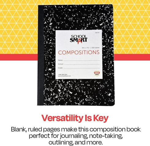 School Smart Hard Cover Ruled Composition Book, 150 Sheets, 9-3/4 x 7-1/2 Inches