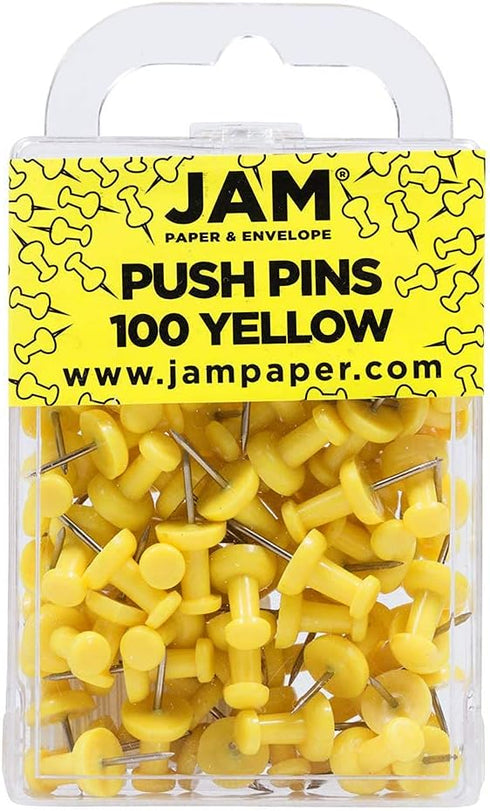 JAM PAPER Yellow Pushpins - Colorful Push Pins - 100/Pack