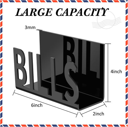 Desktop Mail Letter Holder, 3 Pieces Black Bills Organizer, Modern Cutout Envelope Design for Home Office