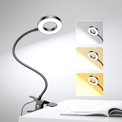LED Desk Lamp with Clip, 3 Color Modes, 10 Brightness Levels, 360 Flexible Gooseneck Light for Home Office