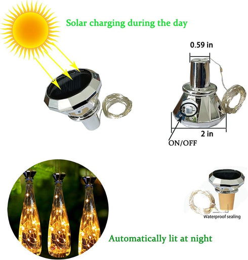 8 Pack 20 ostritec Upgraded Solar Diamond Shaped Wine Bottle Lights, LED Fairy Lights with Solar Cork Lights Outdoor