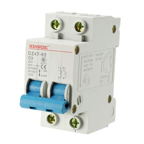 Uxcell 2 Poles 3A 230/400V Low-voltage Miniature Circuit Breaker Din Rail Mount DZ47-63 C3