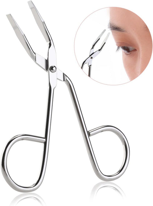 Seadiquiet Tweezers,Elbow Silver Stainless Steel Eyebrow Scissors Pliers Clip Scissors,Flat Tip Tweezers Hair Plucker