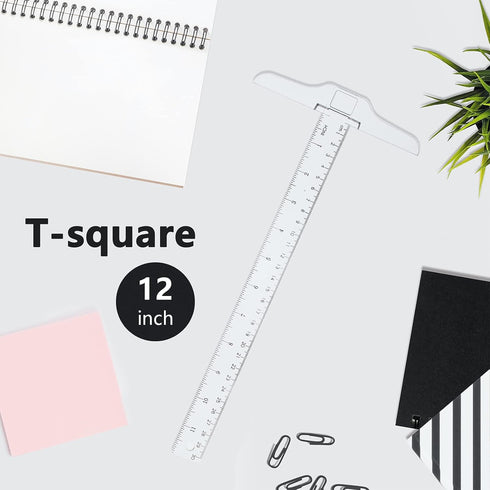 Junior T-Square Plastic Transparent T-Ruler 30cm/12 Inch for Drafting & Art Framing, 1pc