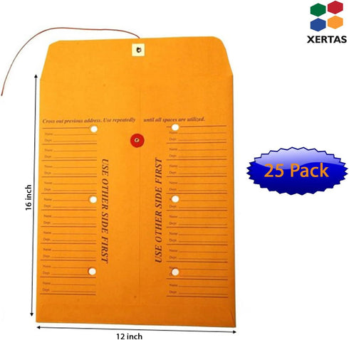 Quality String-Tie Jumbo Size Inter-Department Envelopes, 12 x 16 Inches, 25 per Pack, Printed Both Sides