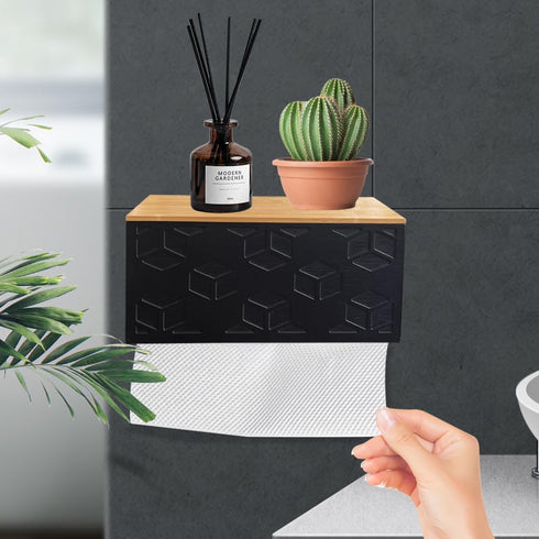 Trendy Haven Commercial, Countertop Bamboo Paper Towel Dispenser/Holder with Lid for Home and Wall Mount