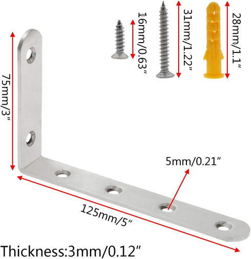 Luomorgo 16 5" 3", Pcs L Shaped Brackets for Shelves - Heavy Duty Stainless Steel Decorative Corner Brace Joint Right