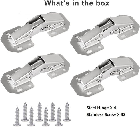 4-Pack Hidden Hinges for Cabinet Doors, Concealed Surface Mount Hinges for Frameless Cabinets