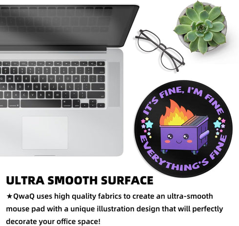 Small Mouse Pad Dumpster on Fire, Cute Funny Round Mousepad for Desk Accessories, This is Fine, 8.6 x 8.6 Inch