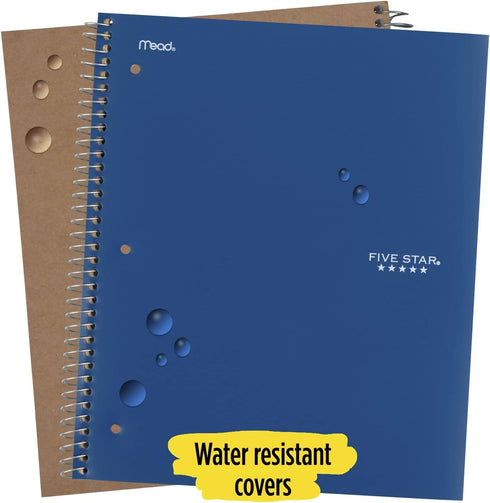 Five Star Spiral Notebooks with Pockets, 3 Pack, 1-Subject, College Ruled, 100 Sheets, Forest Green, Purple, Blue