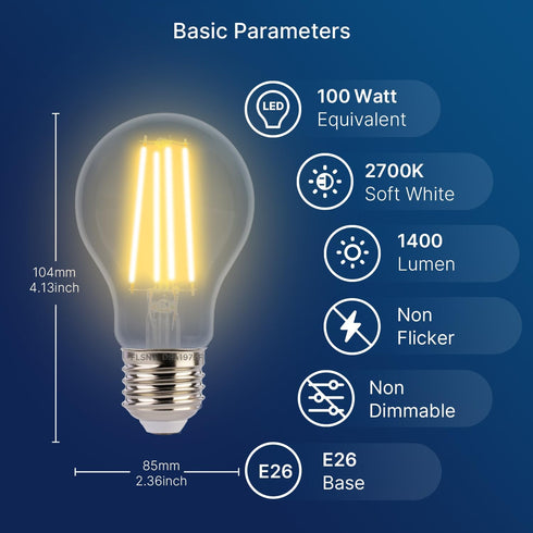 A19 Bulbs,8W (100W 1400LM,Vintage E26 2700K 2 Pack FLSNT Dusk to Dawn Outdoor Sensor LED Edison Eqv.), Filament Base