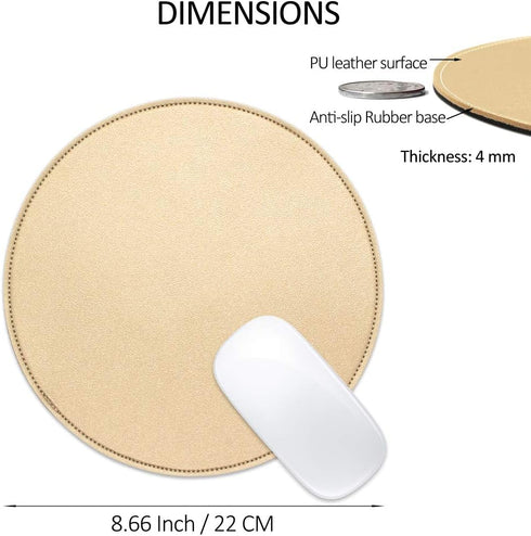 ProElife Mouse Pad for Computer, Anti Slip Round Waterproof PU Leather 8.66-Inch Circular Mousepad (Gold)