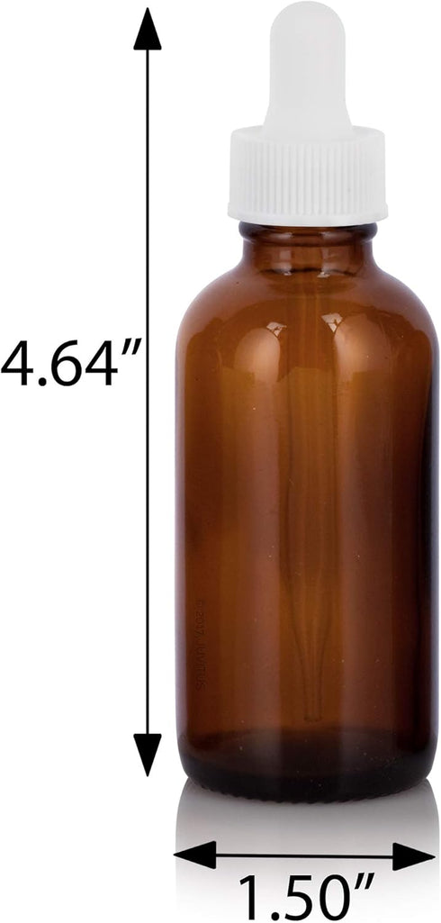 JUVITUS 24 Pack Amber Glass Boston Round Dropper Bottles + Funnel, 2 oz / 60 ml