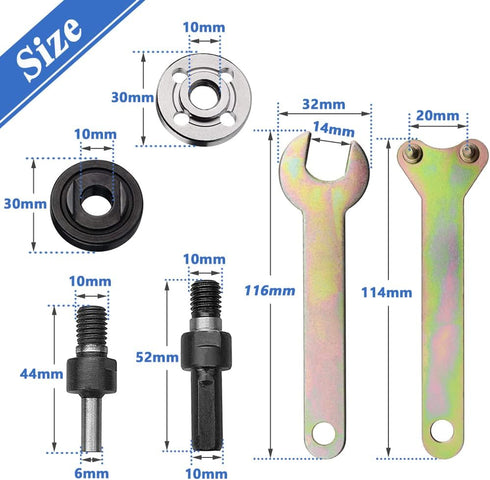 Mesee 6 in 1 Electric Drill Conversion Angle Grinder Adapter Kit, 6mm & 10mm Arbor Mandrel with Spanner
