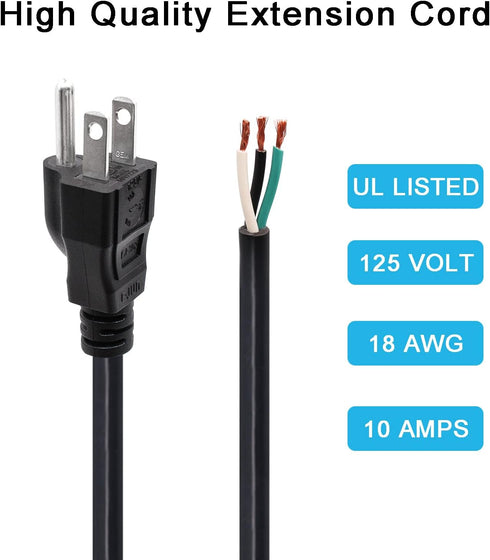 2Pack Power Cord Replacement, 6.46Ft Cable for Appliance, NEMA 5-15P Plug US SJT 18AWG (18/3)