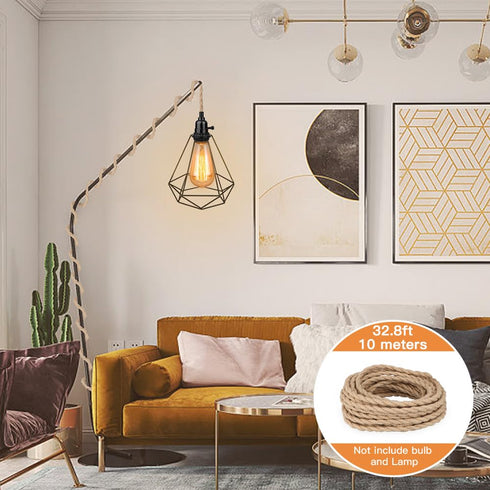 Helunsi 32.8ft 18/2 18-Gauge Twisted Electric Rope Light, Hemp Rope Covered Lamp Twisted Wire, Vintage Light Pendant