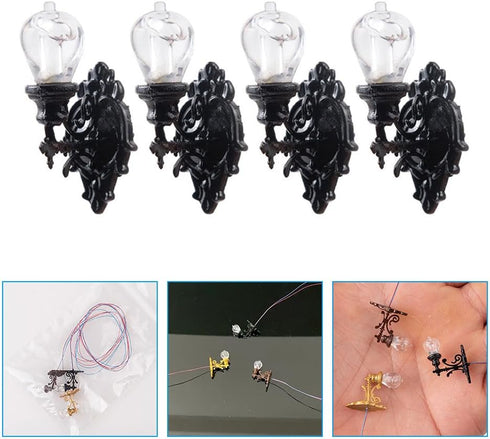 4 1:12 Yardwe Miniature Wall Lamp - Pcs Scale Led Dollhouse Wall Sconces Tiny Lights for Miniature House Accessories