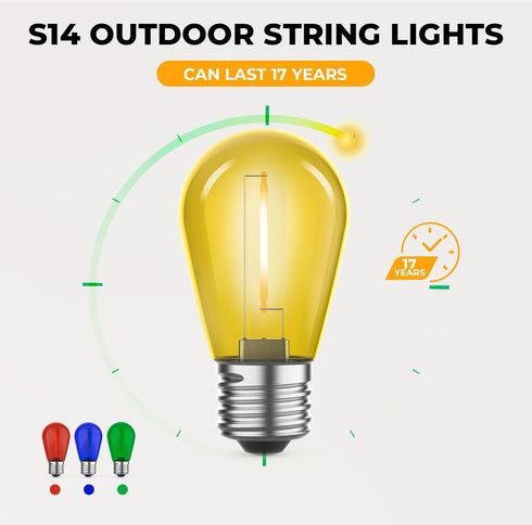 24 Pack S14 Bulbs, 1W Bulbs E26 2200K, Dimmable, GvvooHome Colored LED String Light Plastic Shatterproof Replacement