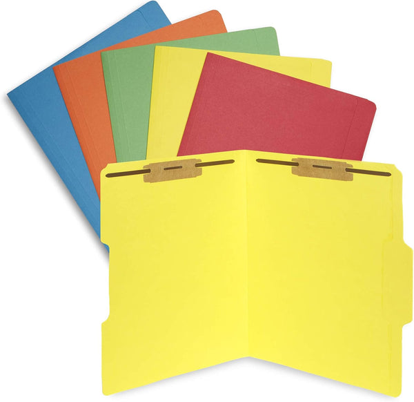 50 Assorted Color Fastener File Folders - 1/3 Cut Reinforced Tab -