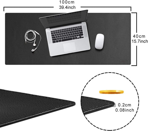 Cacoy Leather Desk Mat - 40” x 16” Extended Desk Pad, Waterproof PU Leather for Gaming Home Office