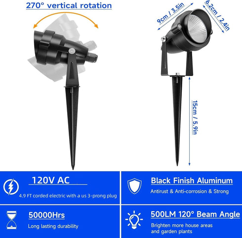 Leslampa 10W 3- 3000K (2 Packs Outdoor Landscape LED Spot Lights Waterproof Garden Lighting COB LED Spotlights