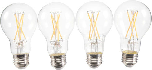 Satco S12463 8 Watt A19 LED Bulb, Clear, 3000K, Medium Base, 120 Volt, 4-Pack