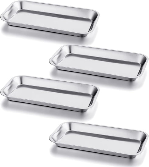 GETTON 4 Pack Small Surgical Tray, 201 Stainless Steel Seamless Trays for Lab Dental Tattoo Instruments Organizer