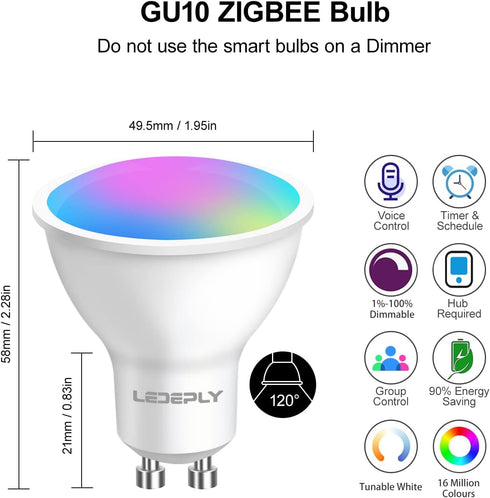 GU10 Bulbs, 5W(50W), Bulb, Dimmable, Bulbs, 2 Pack Zigbee Smart Compatible with Hu*e*, Alexa & Google & ConBee (Hub