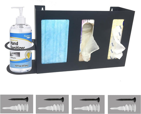 Steel Sanitizing Station Dispenser Stand, Wall Mounted Organizer for Face Masks, Glove