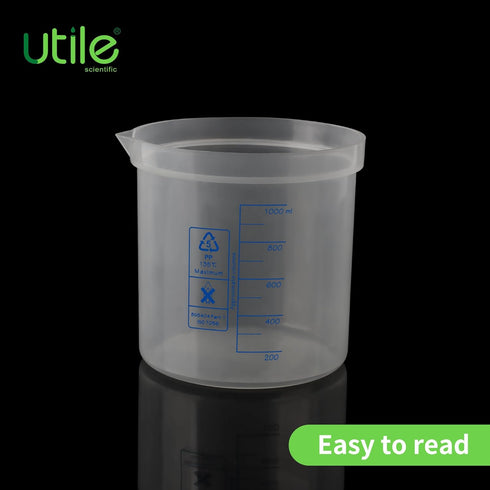 Utile 2 Pcs Plastic Beaker Set, 1000ml Measuring Beaker for Lab Science with Blue Printed Graduation, 4007.0281.2