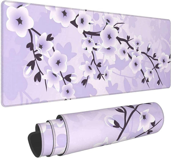Floral Cherry Blossoms Gaming Mouse Pad, XL Extended Large Mouse Mat with Stitched Edges, Non-Slip Rubber Base 31.5 X