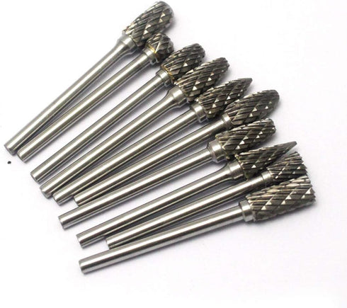 10pcs 1/8" Shank Tungsten Steel Solid Carbide Rotary Files Diamond Burrs Set for Woodworking Drilling Carving