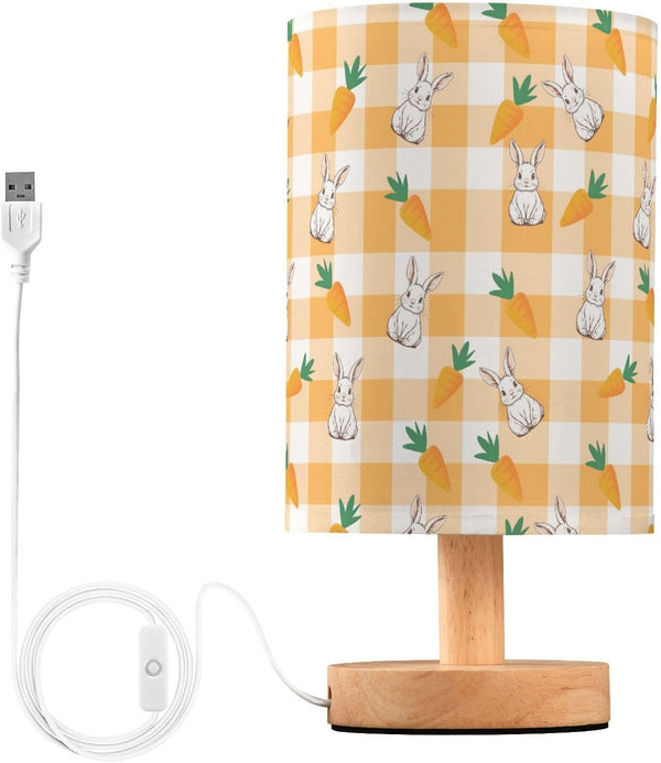 EFEWOI Table Lamp Yellow Checkered Rabbit Carrot Bedside Nightstand Lamps Decorative Fabric Shade