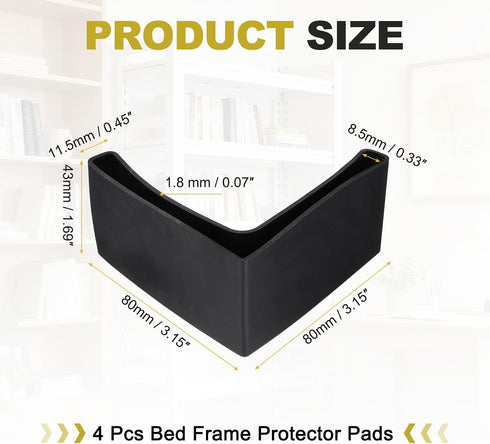 4Pcs 3-1/8" uxcell Bed Frame End Caps, Rubber L-Shape Angle Iron Foot Pad Leg Protector, Anti-Slip Leg Caps Edge Corner