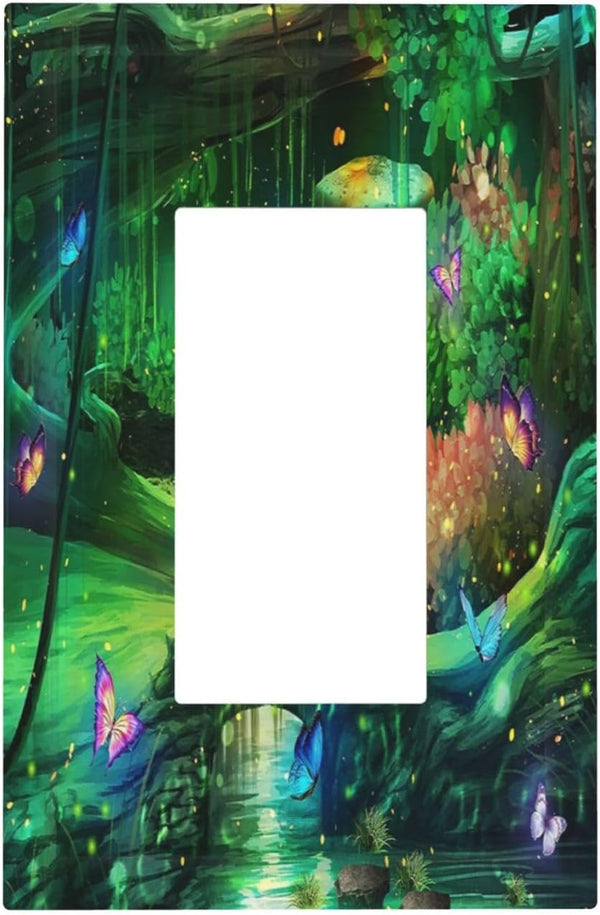 Decorative 1 Gang Single Decora GFCI Device Light Switch Cover - Forest Spring Enchanted Fairy Wonderland Green.