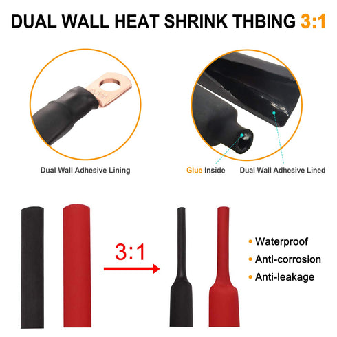 SVAAR 1/0 Copper Lugs, 1/0 AWG-3/8 Ring Lugs, Heavy Duty Closed End Lugs, 10PCS 0 Gauge Lugs + 10PCS Heat Shrink Tube