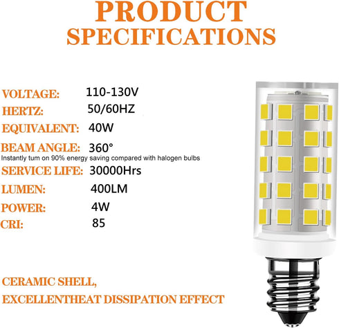 4W T3/T4 E11 Bulb 40W Non-dimmable, 360 AC110-130V 6000K, 2PACK) LED Mini Chandelier JD Mini Canister Equivalent