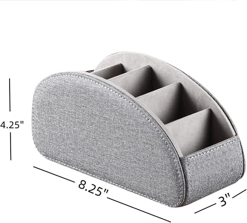 PU Leather Remote Control Holder,TV Remote Caddy with 5 Compartments,Bedside Table or Desktop Organizer for TV,DVD,Blu-Ray,Heater Controllers and Glasses,Media Player,Pen or Pencil Storage(Grey) by Arniche