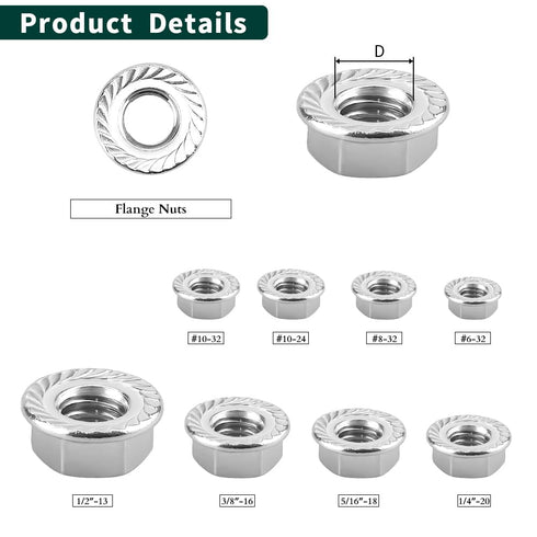 10# 24 Serrated Flange Hex Lock Nuts - 304 Stainless Steel 18-8 Anti-Loose Nuts for Machinery, 50 PCS