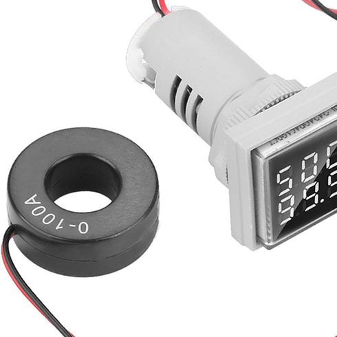 LED Display Voltmeter, 22mm Dual Display Panel Ammeter for AC 0-100A 60-500V Meter Indicator (White)