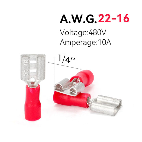 HKS 150PCS Female Vinyl Insulated Spade Connector Kit, Red 22-16 AWG, 6.3mm 1/4" Quick Disconnect Wire Connectors