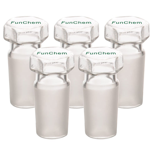 Hex Head Hollow Glass Stopper, 5-Pack Hexagonal Head for 24/40 Standard Taper Joint Glass Lab Stopper