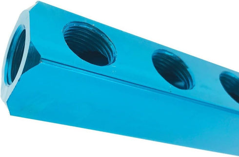 1/2" PT Threaded Ports Aluminum Quick Connect 5 Way Air Manifold Block Splitter, Blue