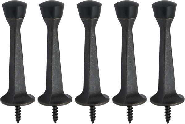 QCAA Rubber Tip Heavy Duty Solid Rigid Door Stop, 3", Zinc Die Cast, ORB Oiled Rubbed Bronze (5 Pack)