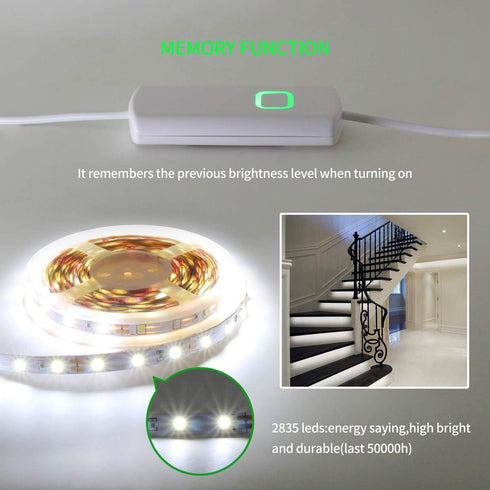 T907 Dimmer 12V Dimmer 1 Pack White Switch for Led Strip Lights Adjust Brightness Led Controller with Memory Function