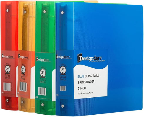 JAM PAPER Plastic 2 inch Binders, Assorted 3 Ring Binders, 4/Pack